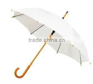 Wedding Woodstick Crook Handle Umbrella - White