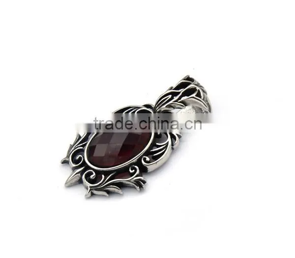 Mens Gothic Big Red Stone Pendant Vintage Carving Pendant Stainless Steel Popular Pendant photo-2