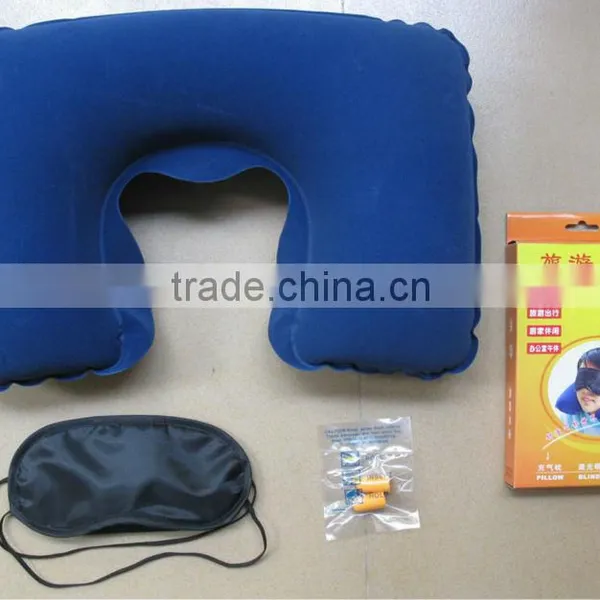 Inflatable Pvc Flocking Travel Neck Pillow Set for Promotion