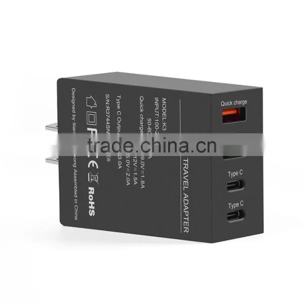 VOXLINK 5V 3A 2 Ports Usb Type c +quick Charge 3.0 Usb+5v 2.4a Usb Travel Charger Adapter With us Plug photo-5