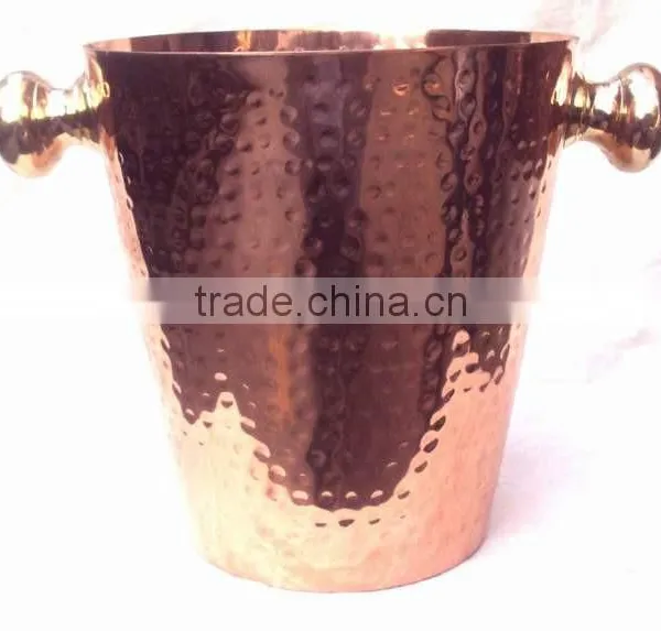 100% COPPER HAMMERED FINISH WINE COOLER BUCKET WITH BRASS HANDLE