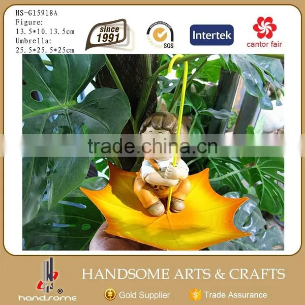Outdoor Garden Statues Ornament Ceramic Dwarf Figure and Iron Umbrella Metal Bird Feeder photo-3