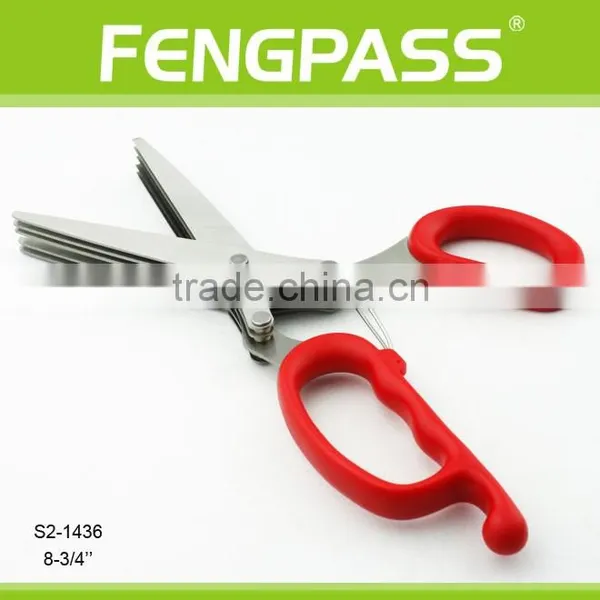 S2-1436 8-3/4" Soft Plastic Handle and 420 Stainless Steel With Spring Cutting Paper 5 Blades Herb Scissors photo-2