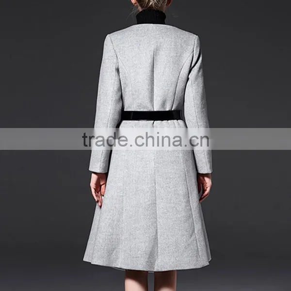 Cheap Wholesale Autumn Winter Heavy Wool Coat Elegant Ladies O-Neck A-Line Medium-Long Woolen Trench Outerwear Female Jackets photo-2