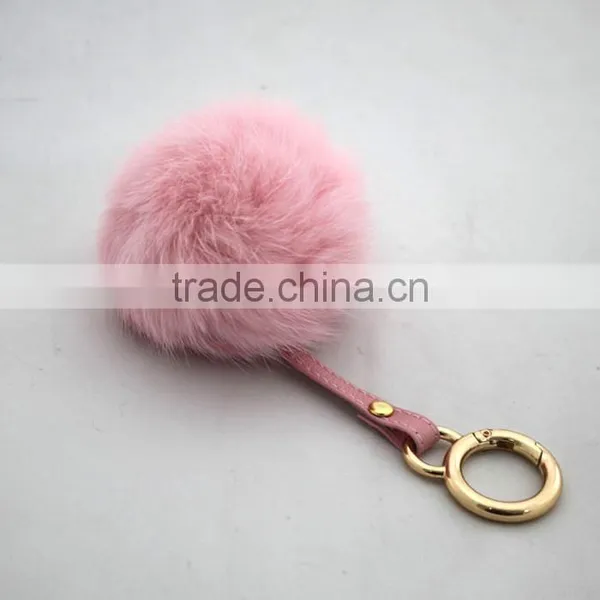Myfur Cute Design Rabbit Ears Shape Real Rabbit Fur Pom Pom Key Chain Metal Ring photo-2