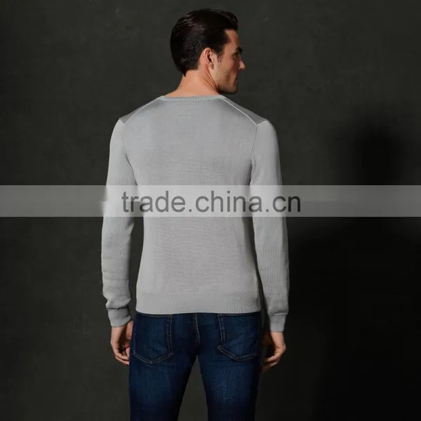 Men's Silk-Cashmere V-Neck Sweater Casual Men Tshirt Dark Grey Pullover photo-3