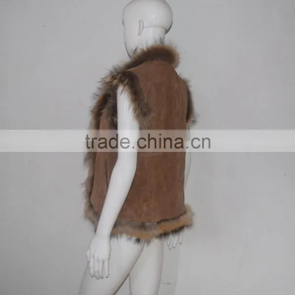 SJ185-01 UK Design Tongxiang Fur Big Raccoon Collar Suede Vests photo-4