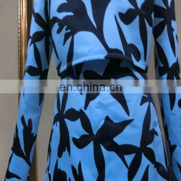 Powersweet 2014 Elegant Long Sleeve Leaf Printed Two Pieces Blouse And Skirt photo-5