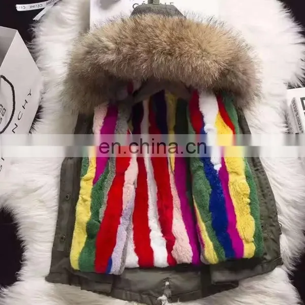 High Quality Children's Garments Multicolor Real Rabbit Fur Lining European Cute Kids Fur Coat