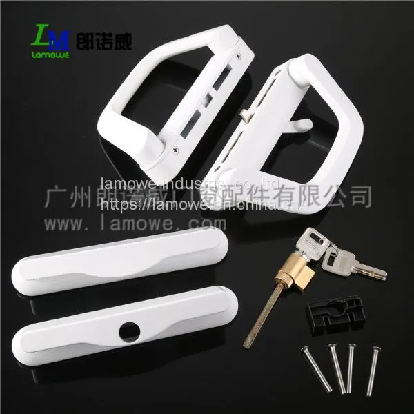 Double Style Zinc Alloy Sliding Door Handle Lock With Key Powder Coated for Black and White