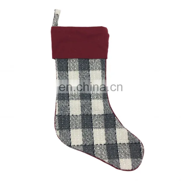 Wholesale Decorative Chunky Black and White Plaid With Pompom Christmas Socking for Christmas photo-6