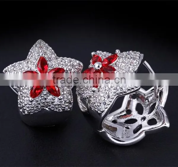 Latest Trend Cocktail Party Colorful Red Cubic Zirconia Star Fancy Jewellery Set photo-4
