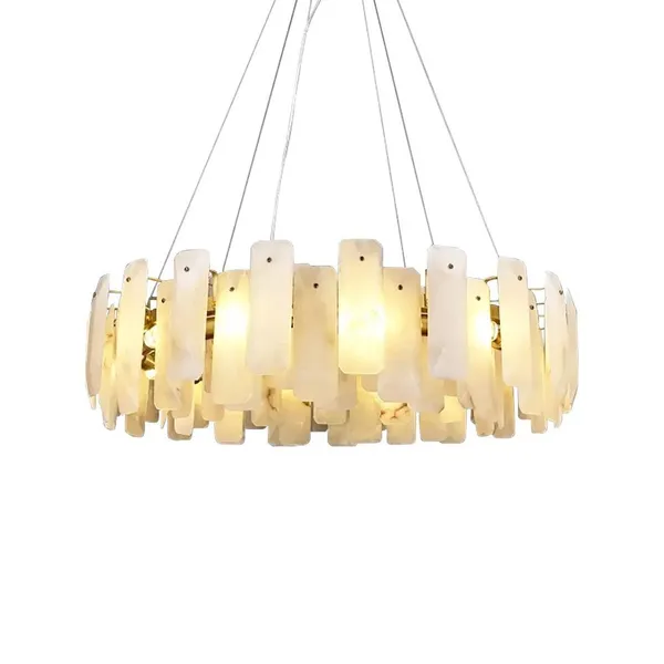 Vertical Bar Alabaster Drum Chandelier – E12 Gold Frame photo-5