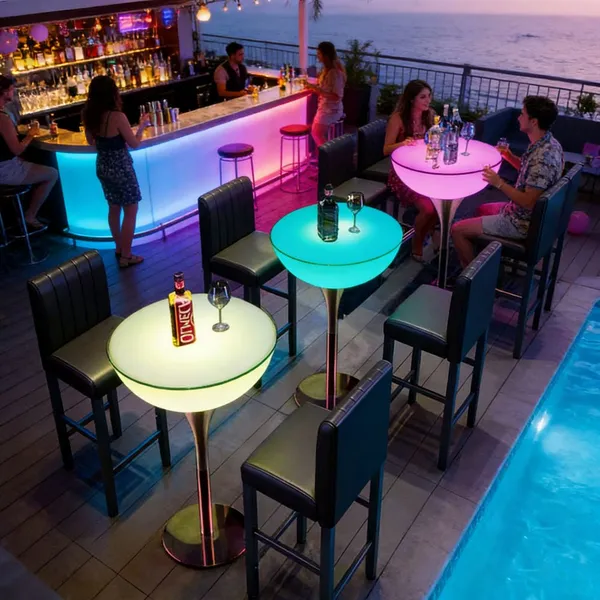 Современные роскошные кресла для клуба курения и бара с RGB LED подсветкой. Интерьерный дизайн с солнечной энергетикой. Фурнитура для кальянного лаунжа, барные столы и стулья в продаже
