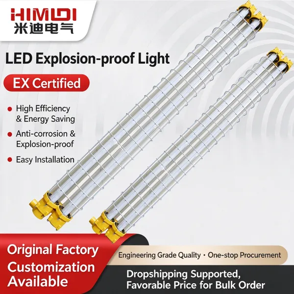 Flameproof LED Linear Explosion Proof Light IP66 Fiberglass Single/Twin Tube Lamp for Chemical Workshop Hazardous Lighting