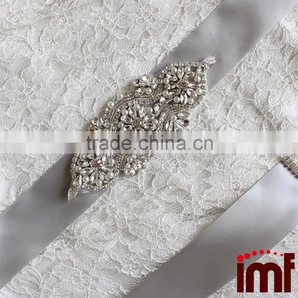 Luxury Glass Rhinestones Applique Ribbon Wedding Belt Sash for Bride Handmade photo-2