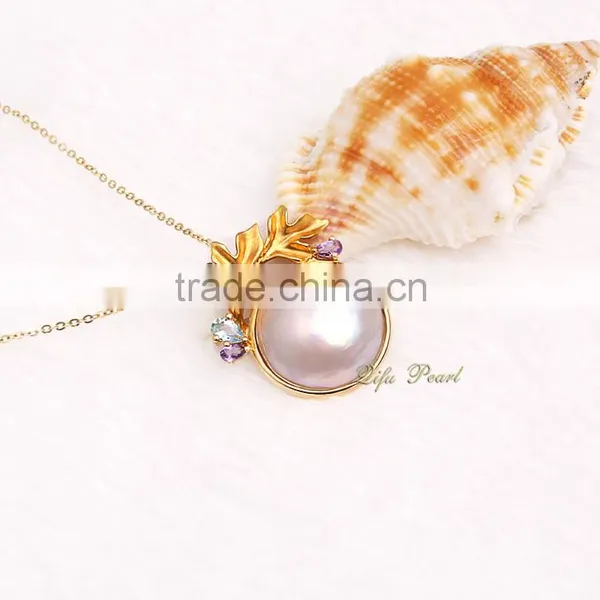 Factory Direct Wholesale Beautiful 14k Yellow Gold Mabe Pearl Pendants photo-2