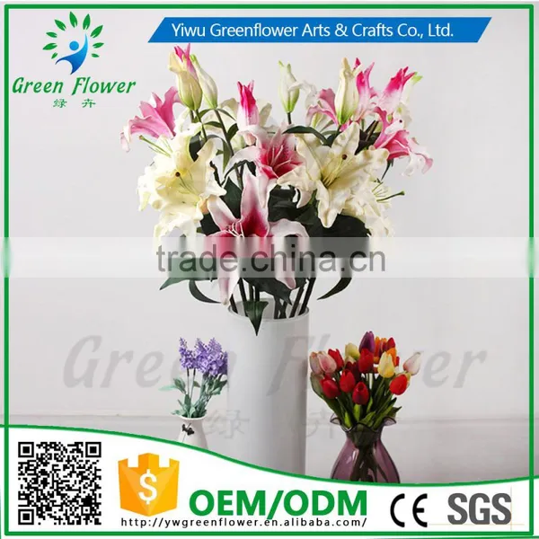 2016 Wholesale 3 Heads Latex Artificial PU Flowers Lily Real Touch Bouquet Wedding Bridal Decor Display Flower photo-5