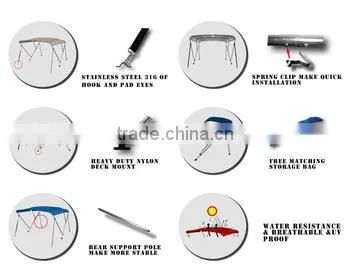 New UV Waterproof 600D Oxford Bimini 3 Bow Boat Top Cover photo-3