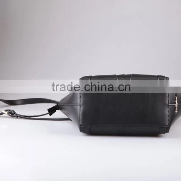 3648 Black Sturdy Shape PU Simple Modern Design Tote Bag Leather With a Long Shoulder Strap photo-4