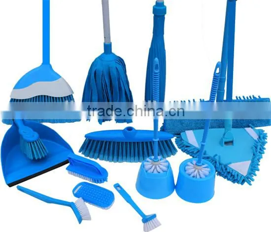 Best Selling Colourful Plastic Household Cleaning Tools Set, Brooms, Mops, Brushs, Plunger, Gloves, Window Squeegee