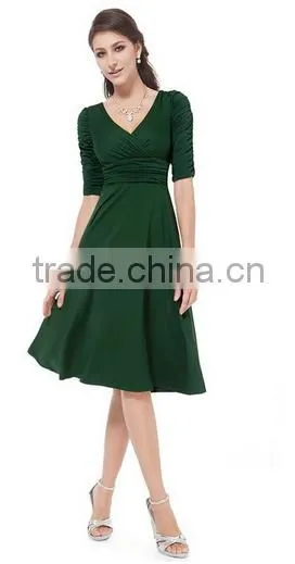 3/4 Sleeve Ruched Waist Classy V-Neck Casual Cocktail Dress Manufacture /lady Dress photo-2