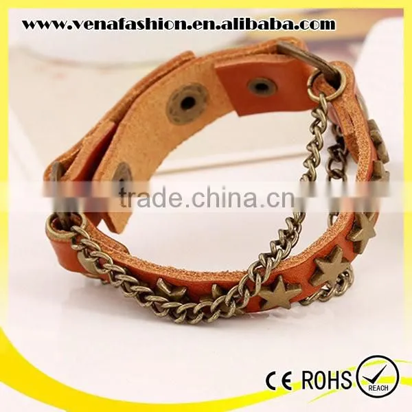 Star Italian Engraved Leather Bracelet, Suede Leather Bracelets photo-2