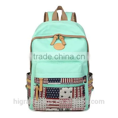 Canvas School Backpack Bag With Leather Trim photo-2