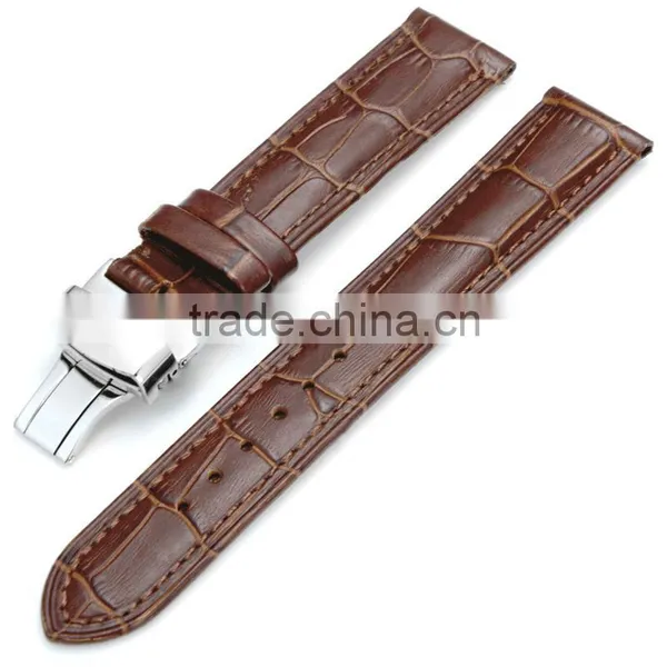 Men Waterproof Classic Head Layered Genuine Cow Leather Butterfly Clasp Watch Band 22mm 24mm photo-5