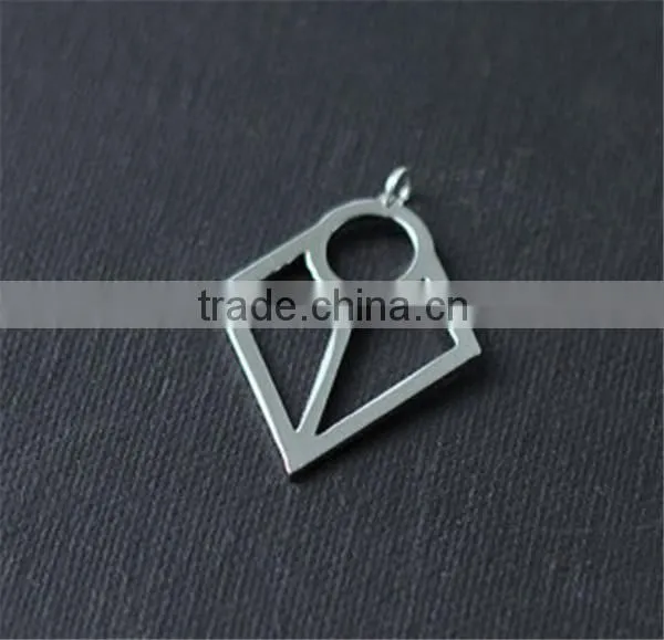 Classic Hollow Silver Pendant Stainless Steel Mens Polished Small Charm Jewelry photo-2
