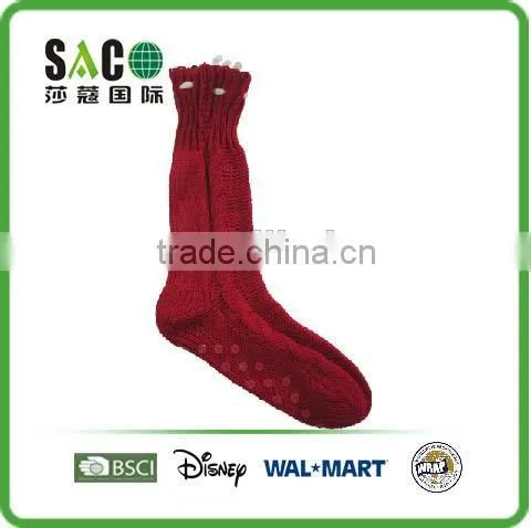 Varied Cable Pattern String With Pom Pom Acrylic Floor Socks With Anti photo-4