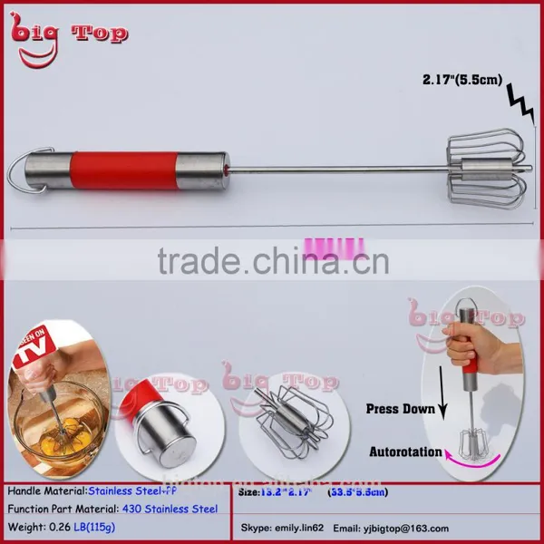 BT0154 14" Rotating Whisk With PP Handle Egg Beater With 430 Function Part 14" PP Handle Rotating Egg Beater With Hook