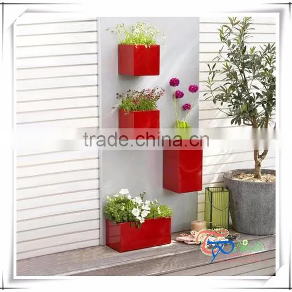 Tall Square Smoothly Fiberglass Red Urn Planter photo-3