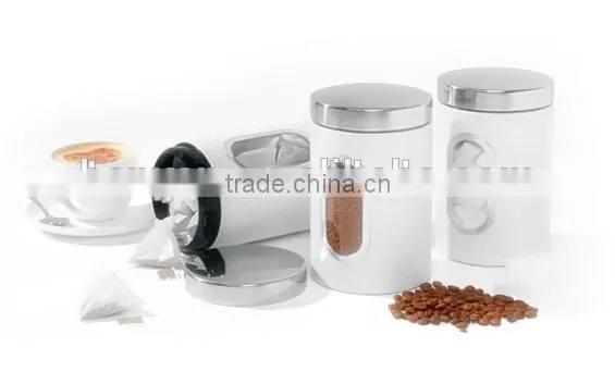 3 Pieces White Stainless Steel Window Storage Canister Set photo-2