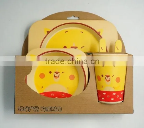 Best Selling Friendly Bamboo Fiber Kid Five Pices,cup,plate,bowl,fork,spoon photo-4