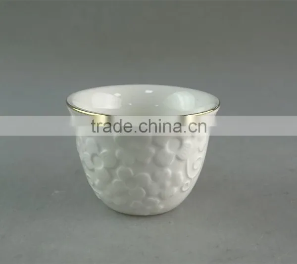 White Ceramic Tea Cup With Small Flowers Embossing and Golden Line for Wholesale 12 Pcs per Set,with Color Box.good Quality photo-2