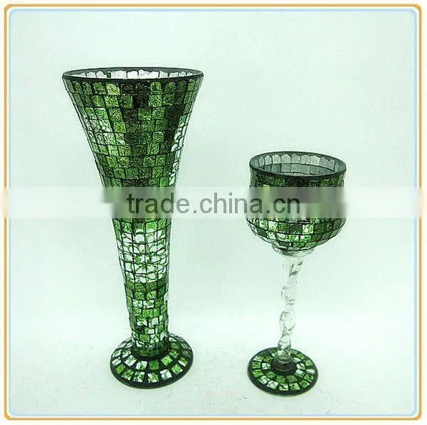 Crackle Mosaic Glass Green Vases photo-4