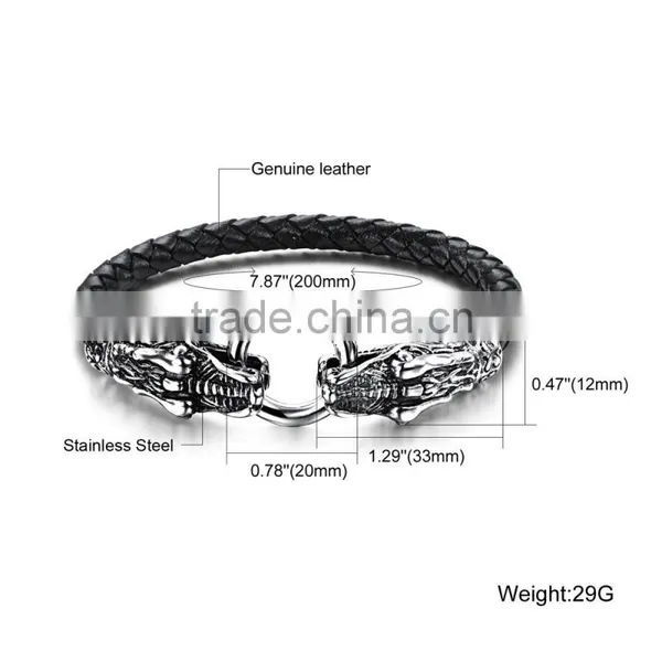 Wholesale Black Dragon Leather Bracelet Mens Leather Bracelet photo-5