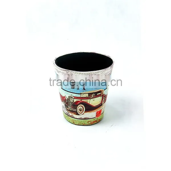 Car Print Dustbin Faux Leather Open Top Standing Trash Can photo-3