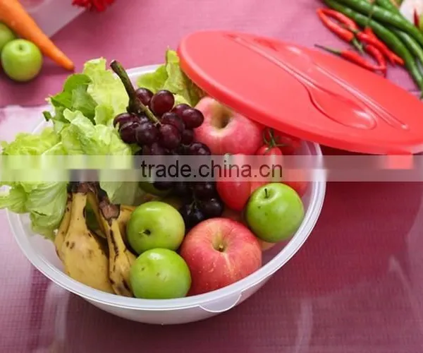 BFA Free Big Salad Bowl Set With Lid/plastic Big Salad Bowl Set With Fork photo-3