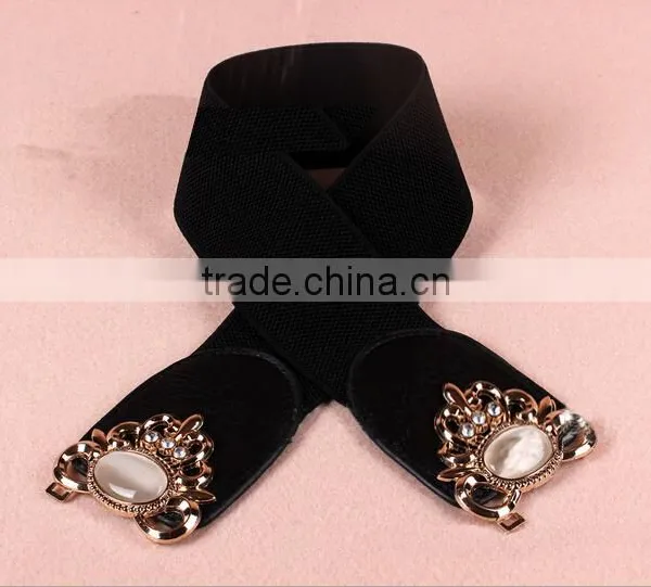 Wholesale Opal Stone Inlaid Flower Pattern Alloy Buckle Sex Women Lady Wide PU Waist Belt photo-4