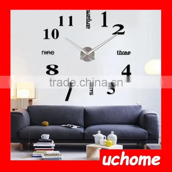 UCHOME Modern DIY Number Wall Clock 3D Mirror Surface Sticker Home Room Decor Art Silver photo-6