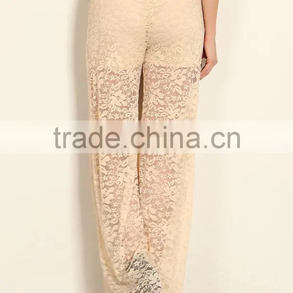 Ladies Trousers FLORAL PATTERN LACE High Waist Yoga PALAZZO PANTS photo-4
