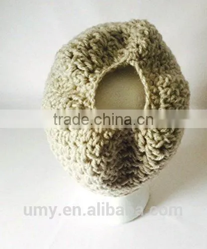 Wood Button Pony Tail Holder Crochet Hat photo-3