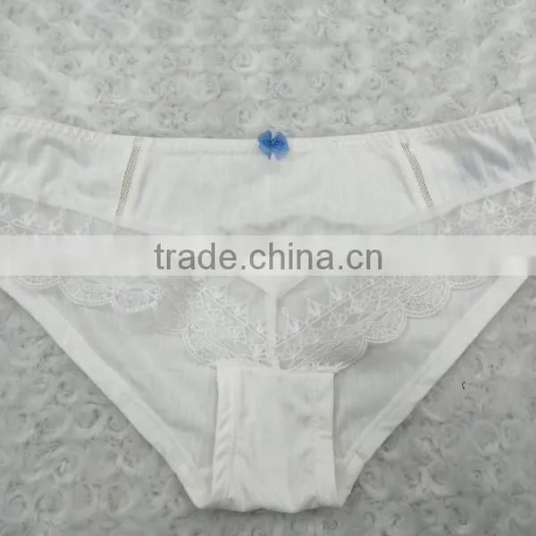 New Design Young Ladies White Embroidered Blue Bow Bra and Panty Set photo-3