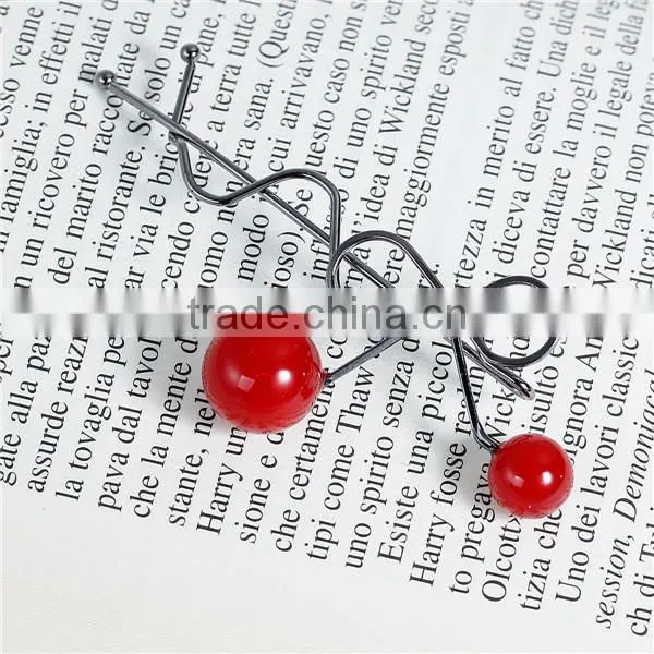 New Fashion Wave Gunmetal With Red Cherry Acrylic Beads Hair Clips photo-2