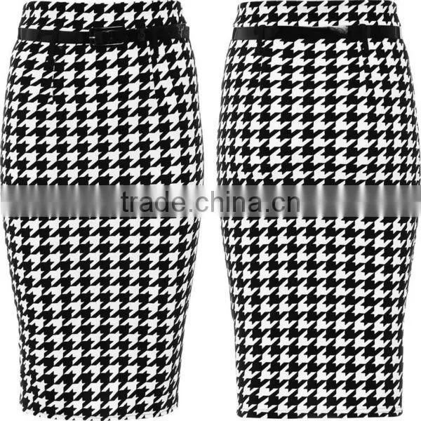 Hot Selling High-waisted Dog Tooth Print Woman Pencil Skirt Wholesale