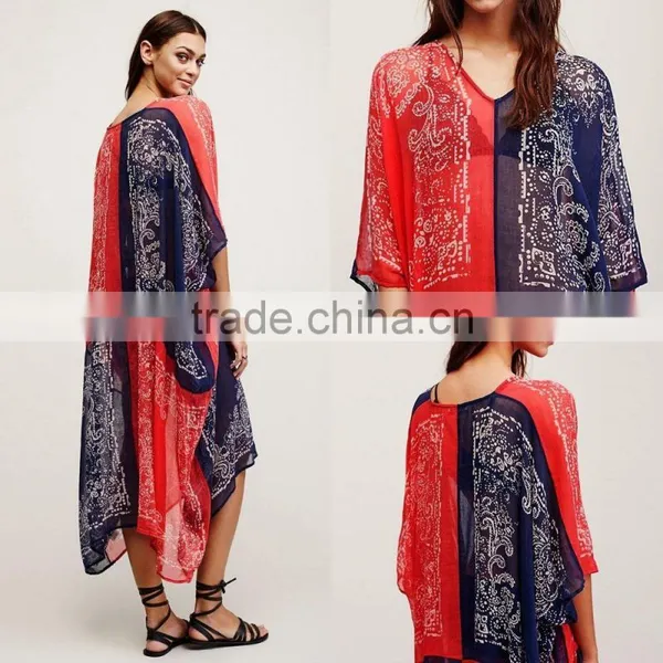 Women Plus Size Beach Bohemian Printed Dress India Ladies Chiffon Boho Loose Maxi Dresses photo-3