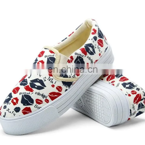 Wholesale Women Leisure Shoes Stripe Canvas High Heel Flat Shoes photo-2