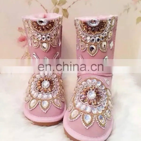 Aidocrystal Pink Warm Snow Boots Children Adult Fur Winter Girls Snow Boots With Rhinestone photo-6